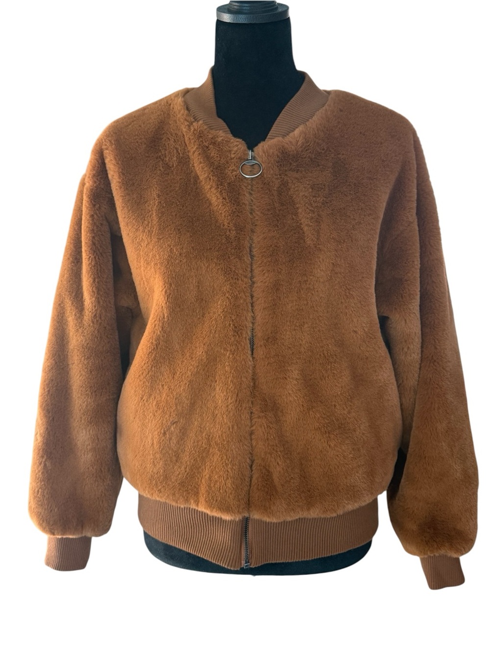 Forever 21 Plush Faux Fur Bomber Jacket Chestnut Brown Cozy Cropped Size S